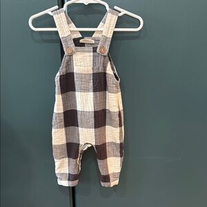 Stylish Kids Plaid Overalls in Black and Cream